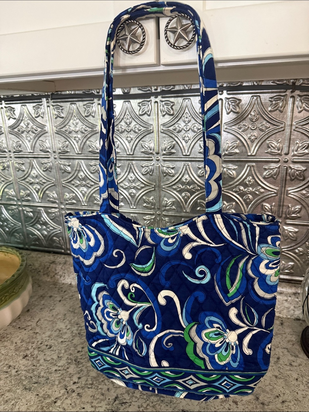Vera Bradley Navy and Blue Floral Quilted Tote